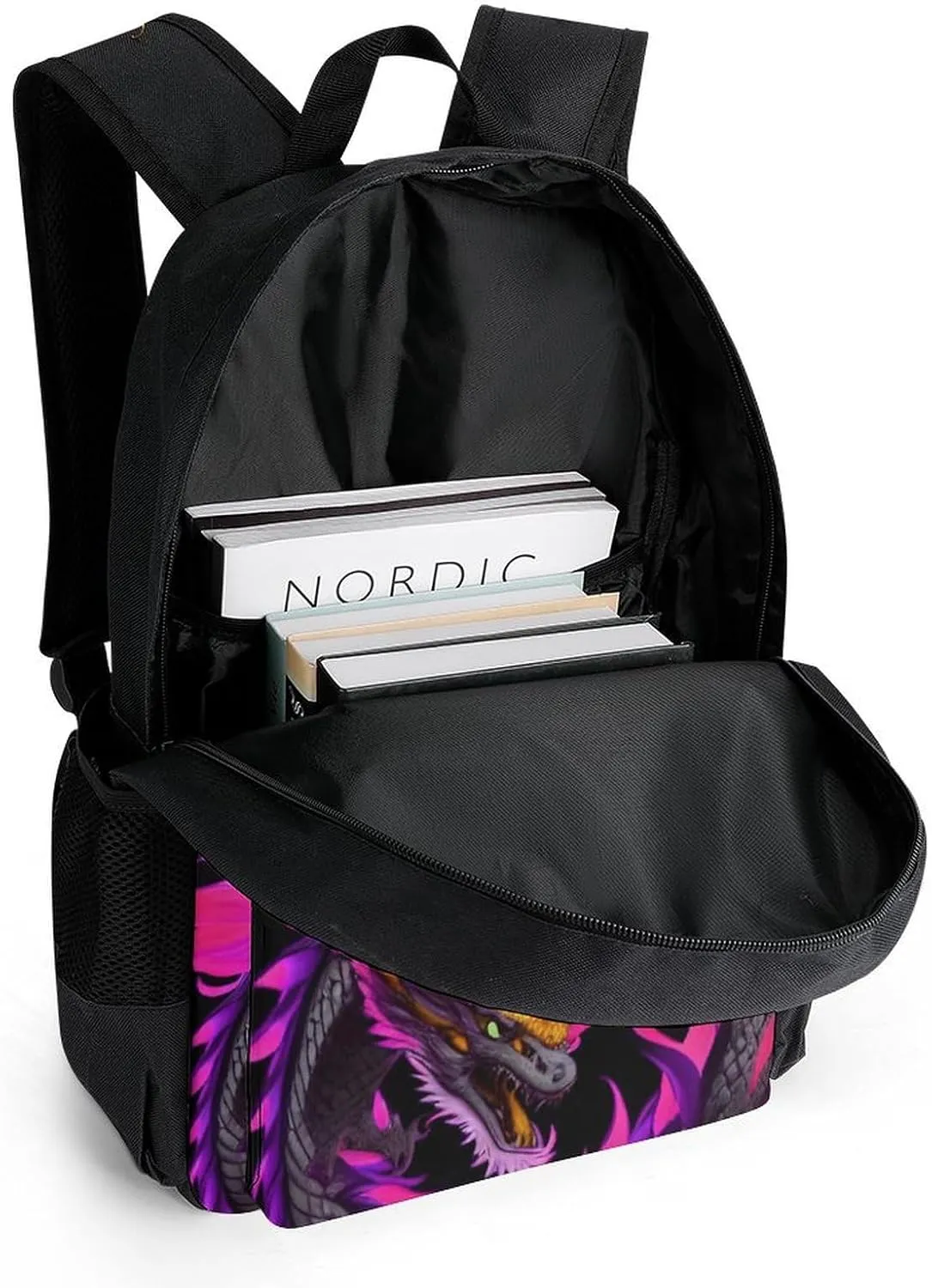 Men & Women Lightweight Burning Flaming Fire Chinese Dragon Art Casual Daypack Large Capacity Bookbag With Adjustable Shoulder Straps for Gym Business Bicycle