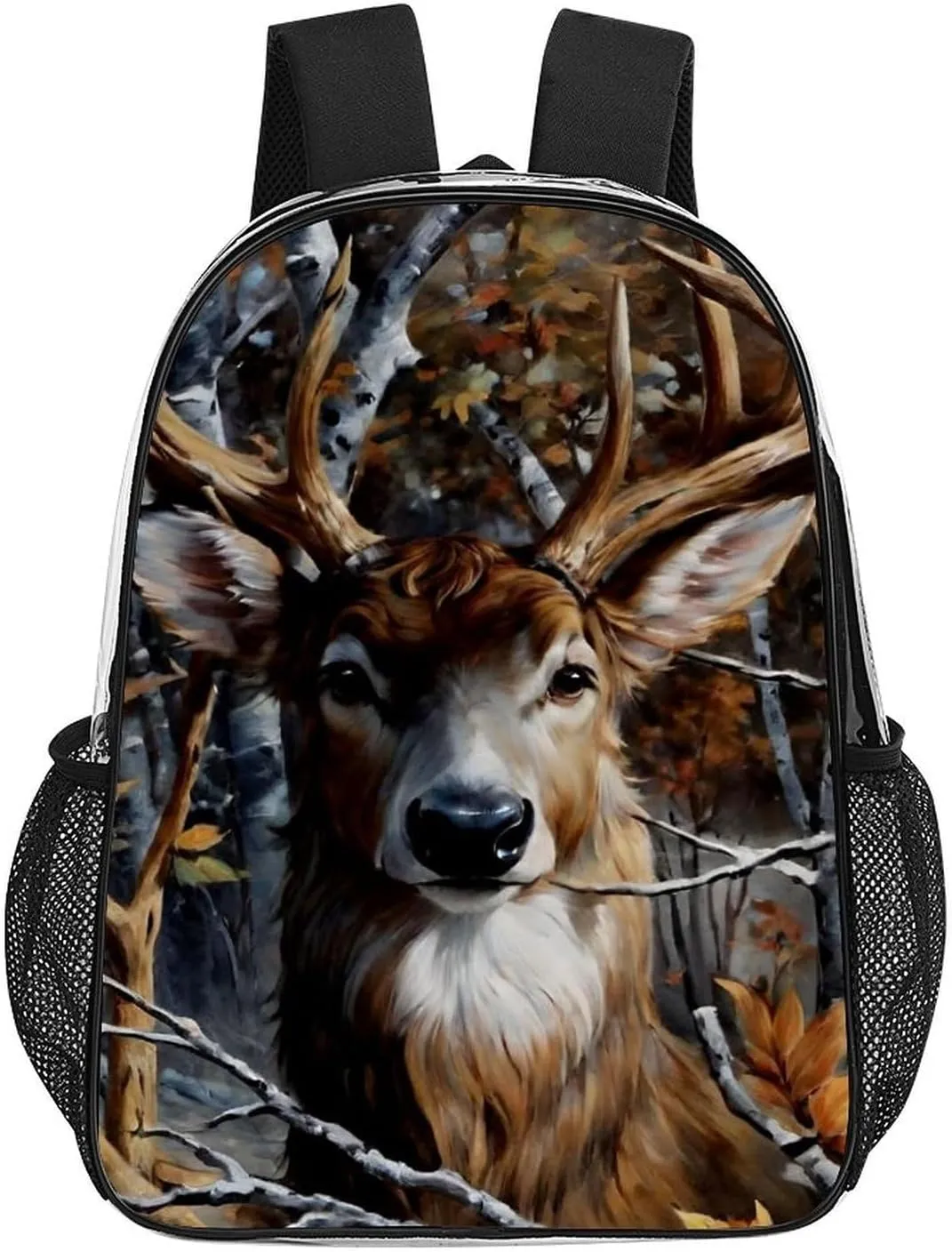 Men & Women Lightweight Camo Elk Deer Withered Branches Casual Daypack Large Capacity Bookbag Transparent Bag for Gym Business Bicycle