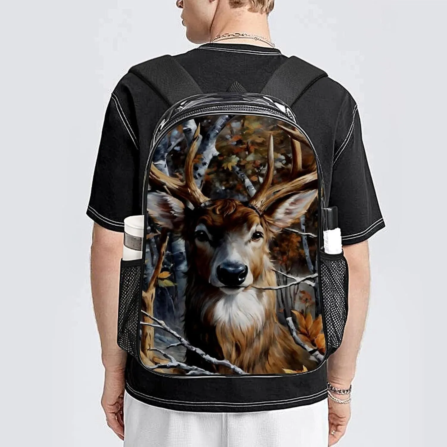 Men & Women Lightweight Camo Elk Deer Withered Branches Casual Daypack Large Capacity Bookbag Transparent Bag for Gym Business Bicycle