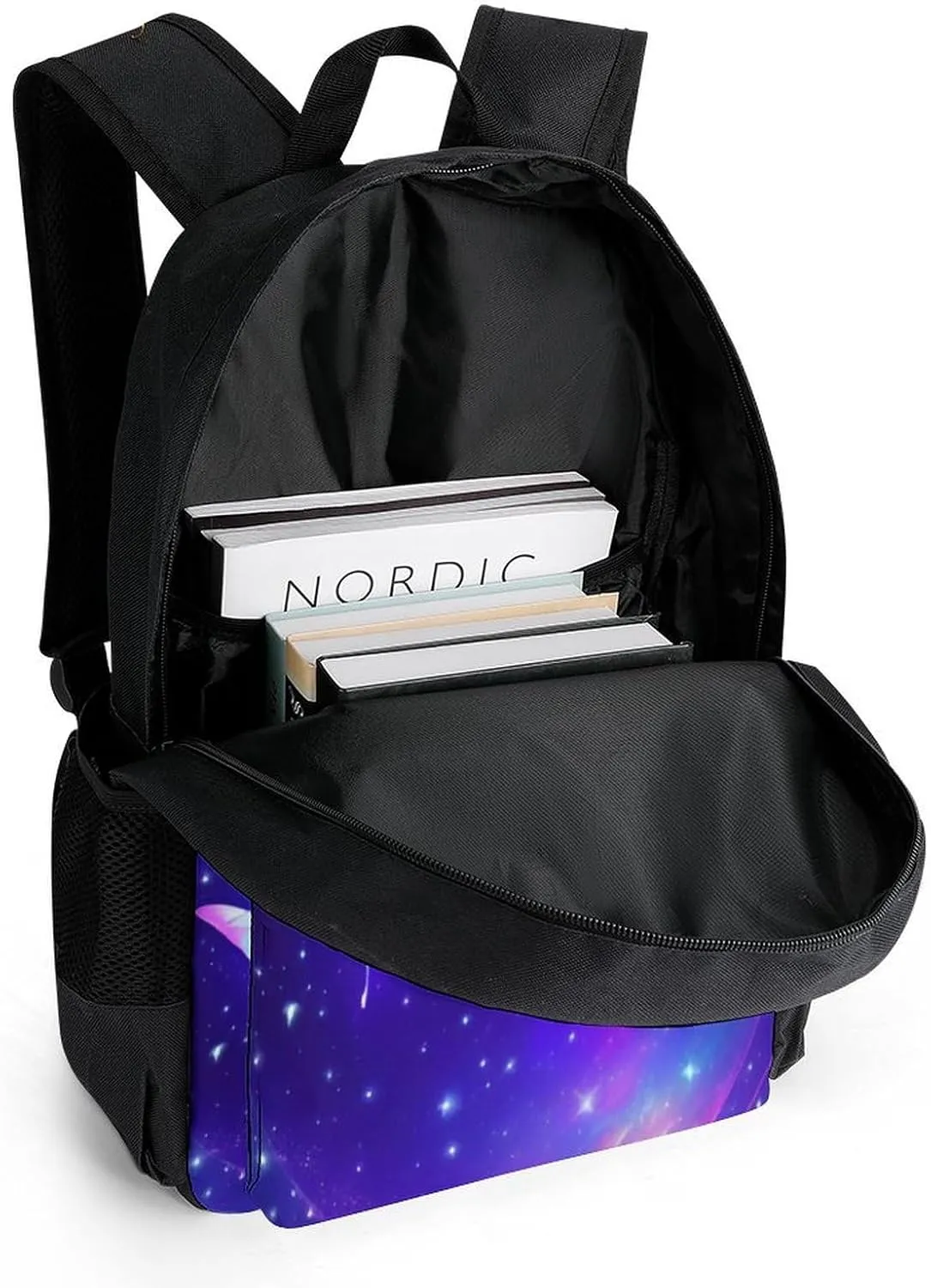 Men & Women Polyester Butterfly Moon Aesthetic Galaxy Space Art Backpack Large Capacity Bookbag With Smooth Zippers for Climbing Picnic Bicycle