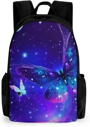 Men & Women Polyester Butterfly Moon Aesthetic Galaxy Space Art Backpack Large Capacity Bookbag With Smooth Zippers for Climbing Picnic Bicycle