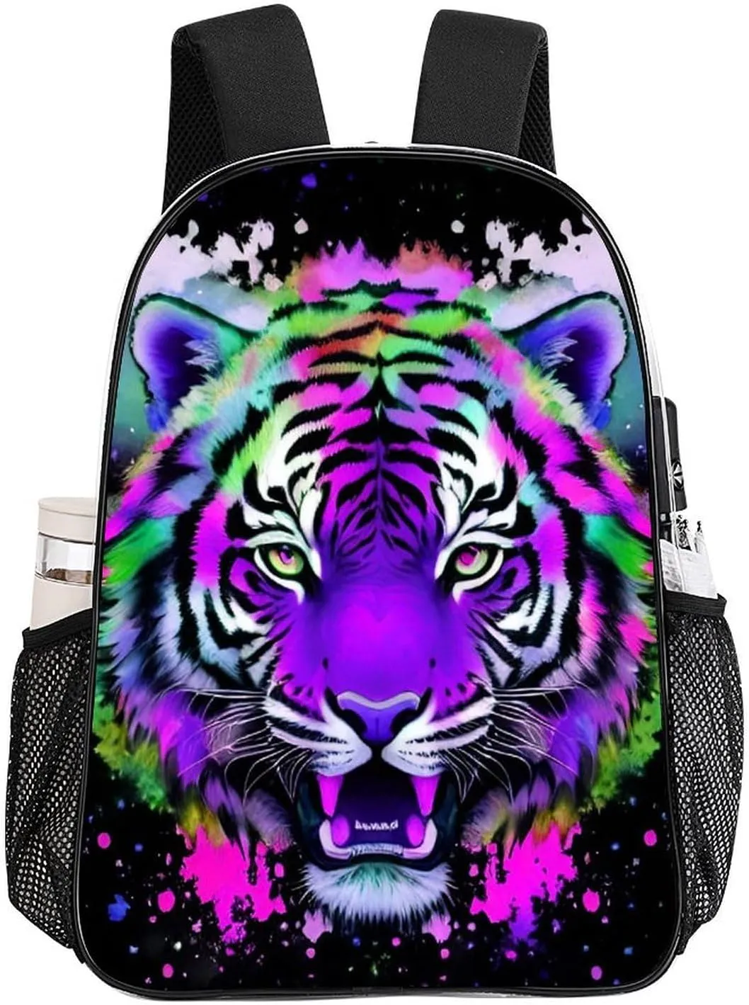 Men & Women Transparent Colorful Abstract King Of The Tiger Watercolor Art Backpack Large Capacity Bookbag With Smooth Zippers for Climbing Picnic Bicycle