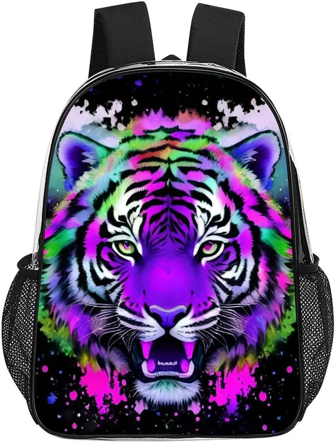 Men & Women Transparent Colorful Abstract King Of The Tiger Watercolor Art Backpack Large Capacity Bookbag With Smooth Zippers for Climbing Picnic Bicycle