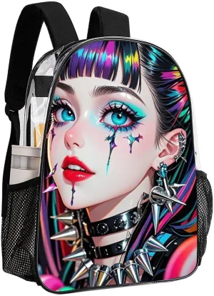 Men Women Lightweight Beautiful Gothic Women Neon Art Daypack Bookbag Big Capacity Carry On Bag Transparent Bag for Camping Travel Bicycle