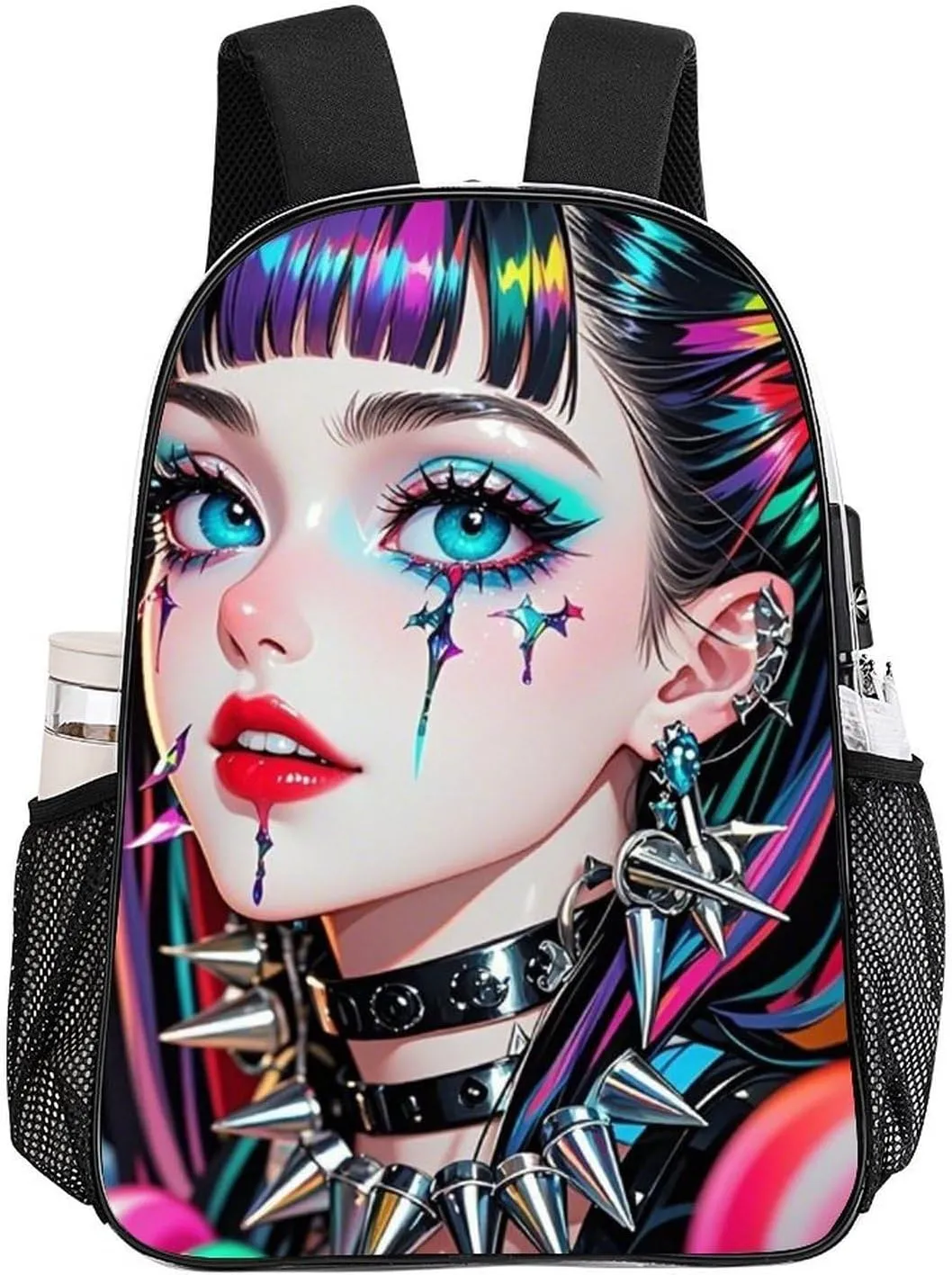 Men Women Lightweight Beautiful Gothic Women Neon Art Daypack Bookbag Big Capacity Carry On Bag Transparent Bag for Camping Travel Bicycle