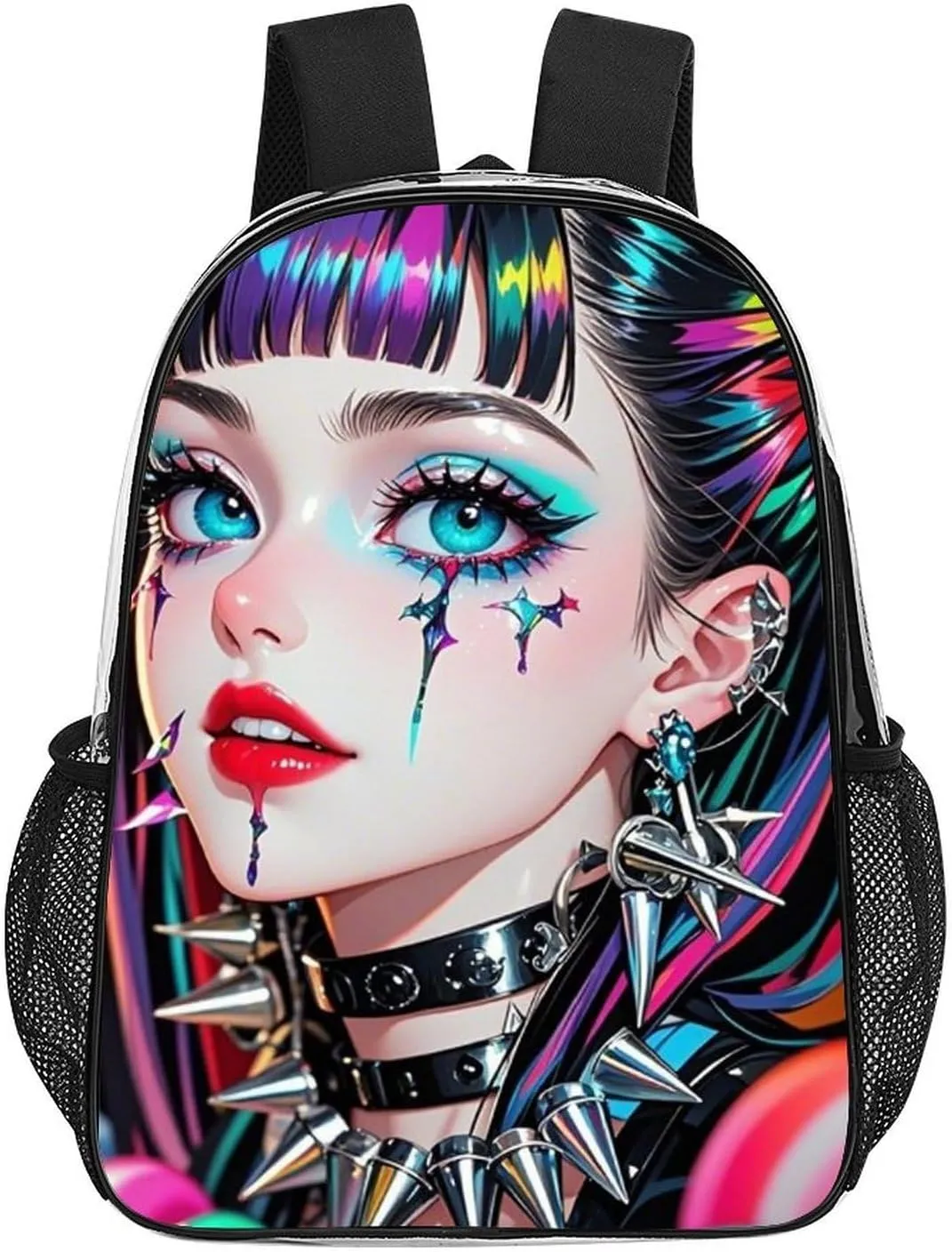 Men Women Lightweight Beautiful Gothic Women Neon Art Daypack Bookbag Big Capacity Carry On Bag Transparent Bag for Camping Travel Bicycle