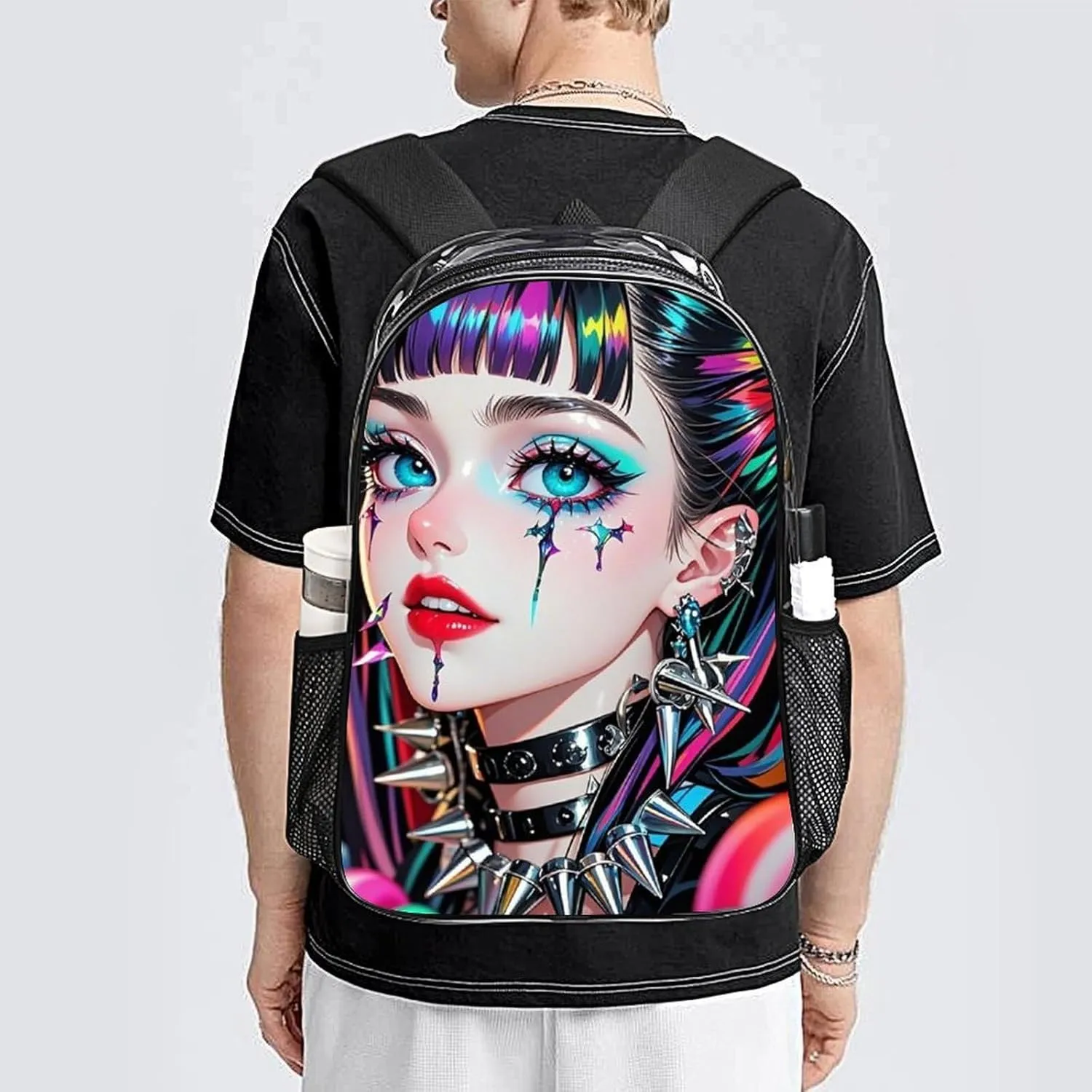 Men Women Lightweight Beautiful Gothic Women Neon Art Daypack Bookbag Big Capacity Carry On Bag Transparent Bag for Camping Travel Bicycle