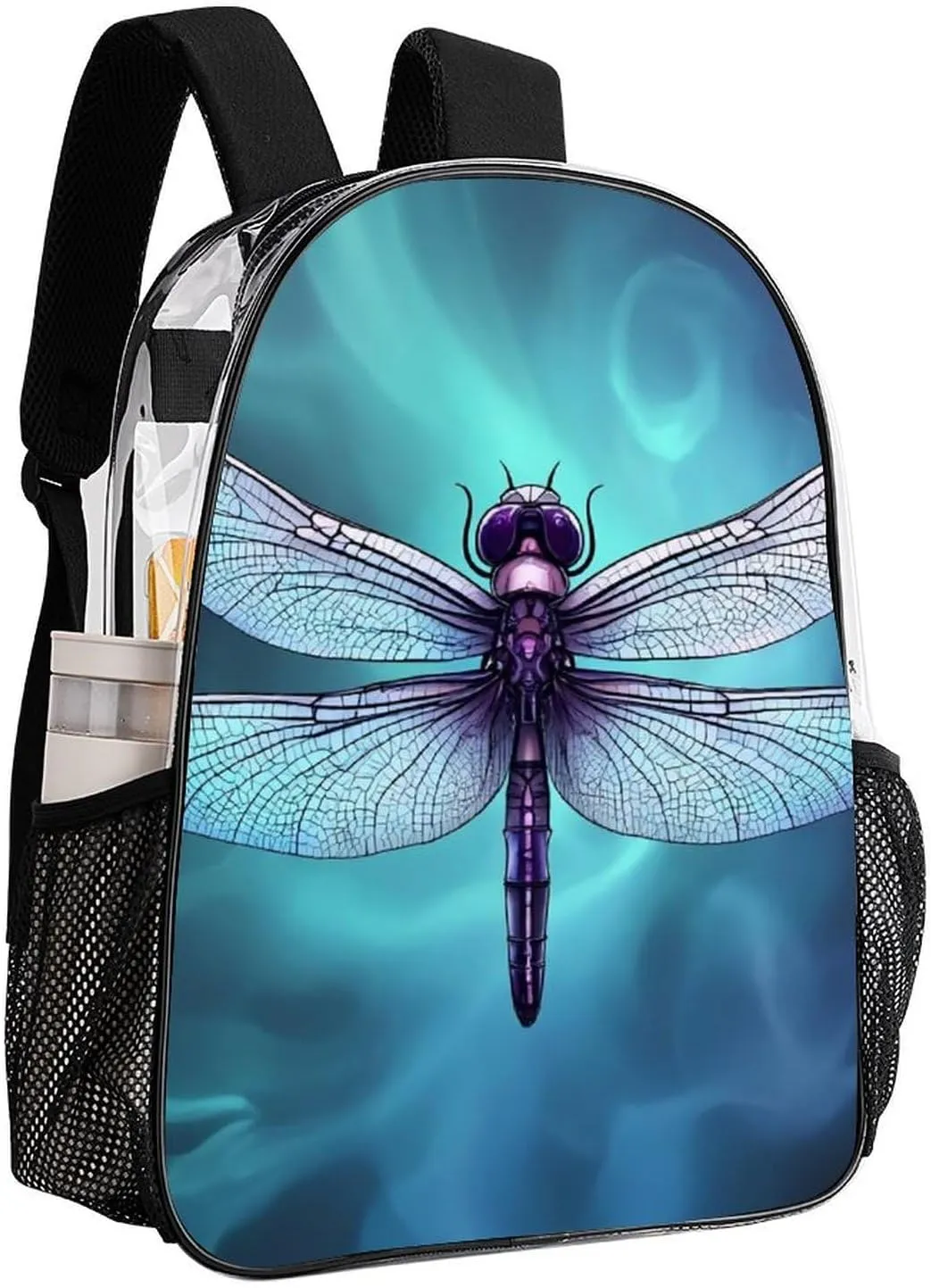 Men Women Lightweight Dragonfly Painting Daypack Bookbag Big Capacity Carry On Bag Transparent Bag for Camping Travel Bicycle
