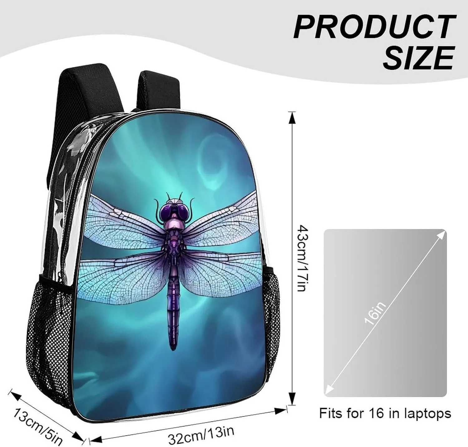 Men Women Lightweight Dragonfly Painting Daypack Bookbag Big Capacity Carry On Bag Transparent Bag for Camping Travel Bicycle