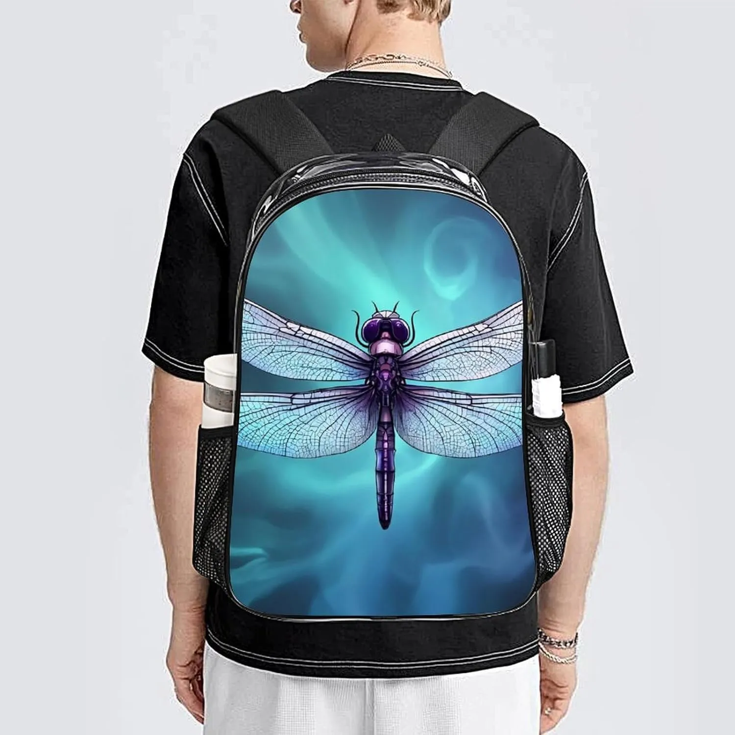 Men Women Lightweight Dragonfly Painting Daypack Bookbag Big Capacity Carry On Bag Transparent Bag for Camping Travel Bicycle