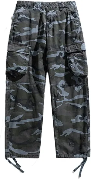 Men's Camouflage Cargo Pants Regular Fit Multi Pockets Cotton Tactical Pants