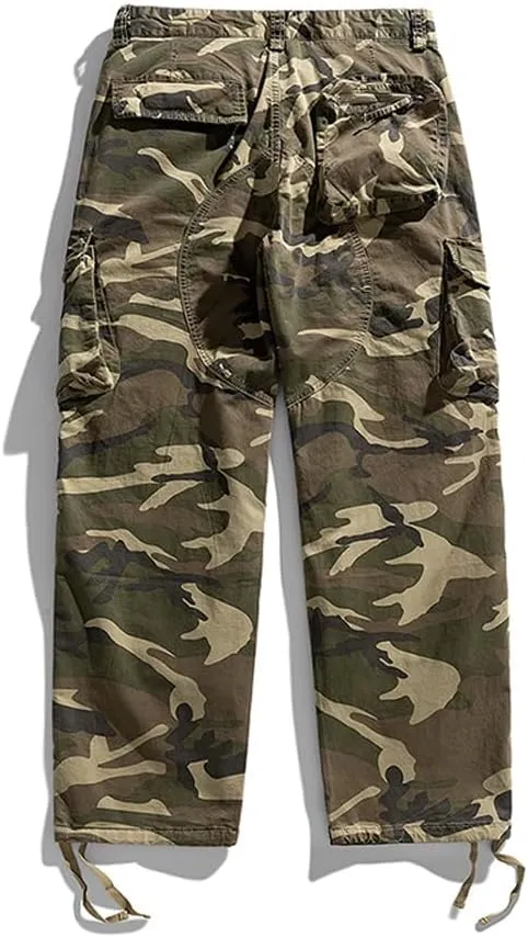 Men's Camouflage Cargo Pants Regular Fit Multi Pockets Cotton Tactical Pants