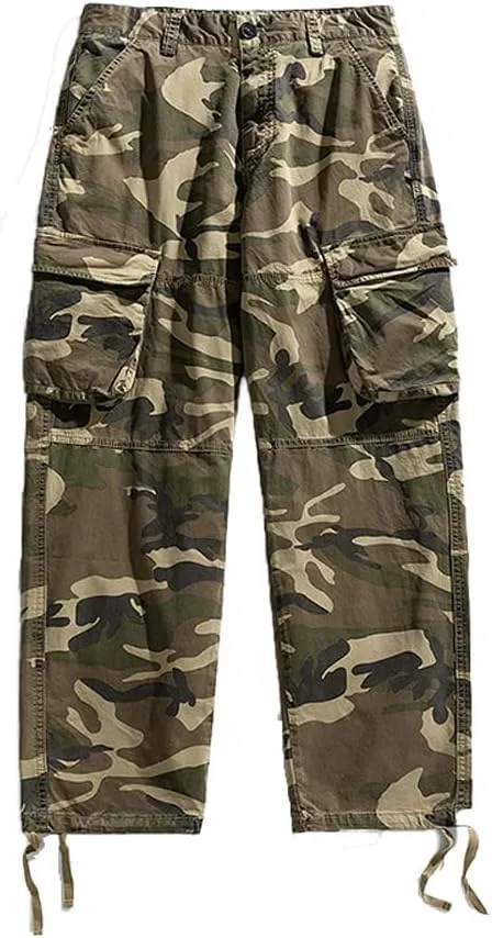 Men's Camouflage Cargo Pants Regular Fit Multi Pockets Cotton Tactical Pants