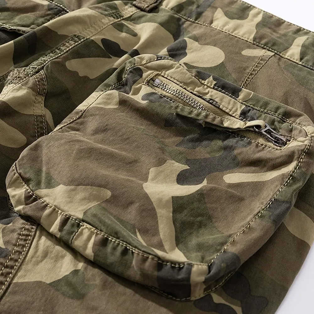 Men's Camouflage Cargo Pants Regular Fit Multi Pockets Cotton Tactical Pants