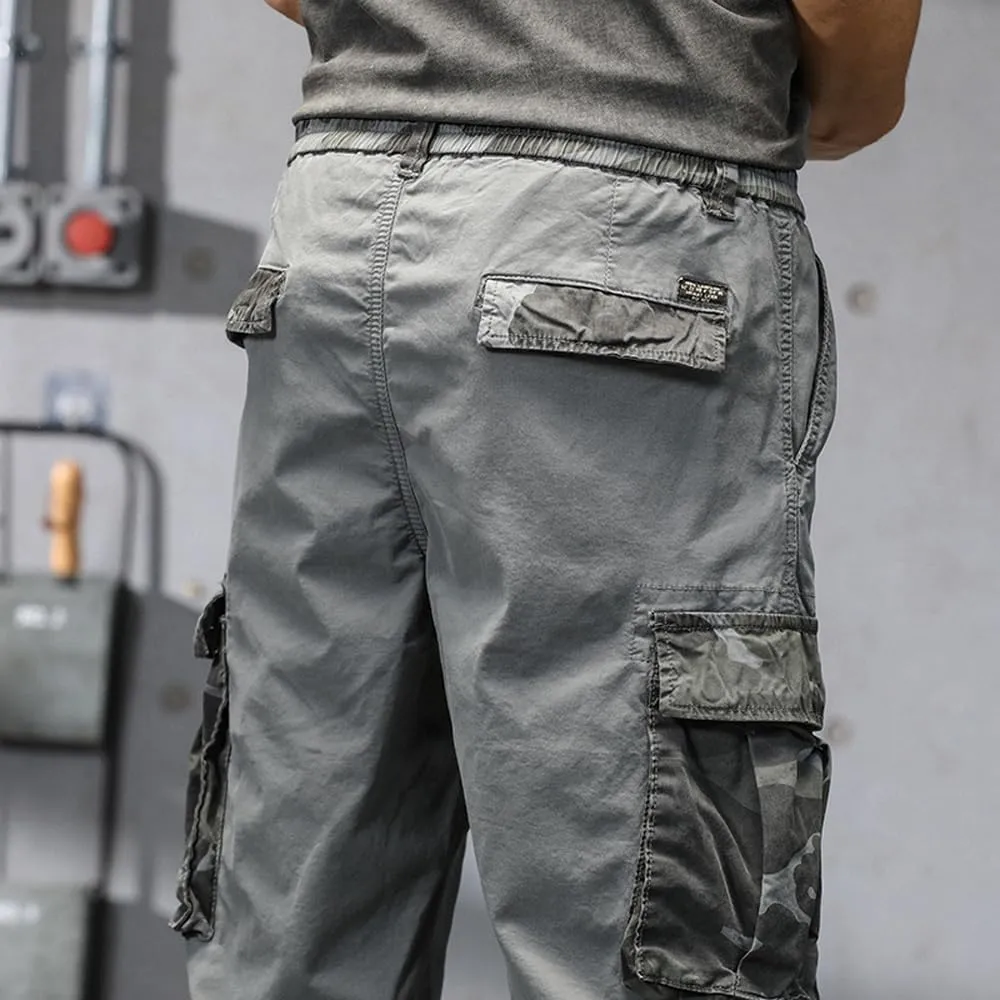 Men's Camouflage Pockets Military Cargo Pants Regular Fit Drawstring Cotton Tactical Pants