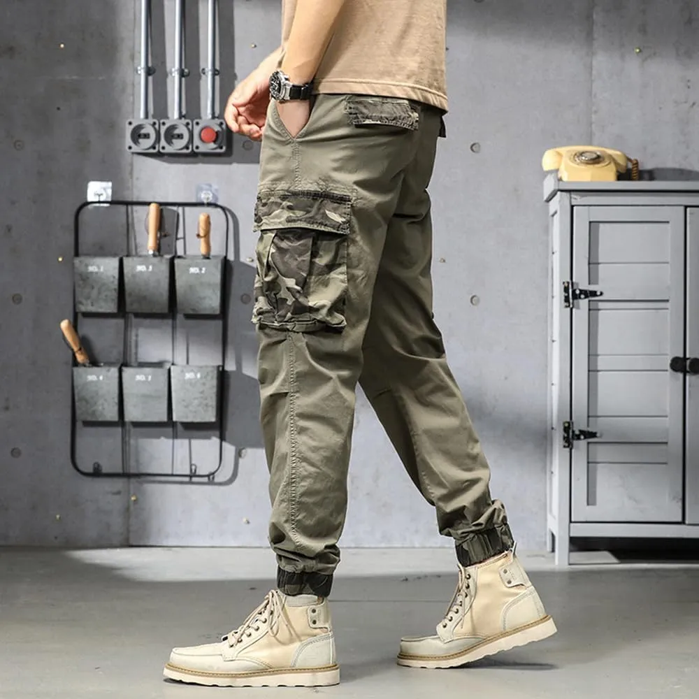 Men's Camouflage Pockets Military Cargo Pants Regular Fit Drawstring Cotton Tactical Pants
