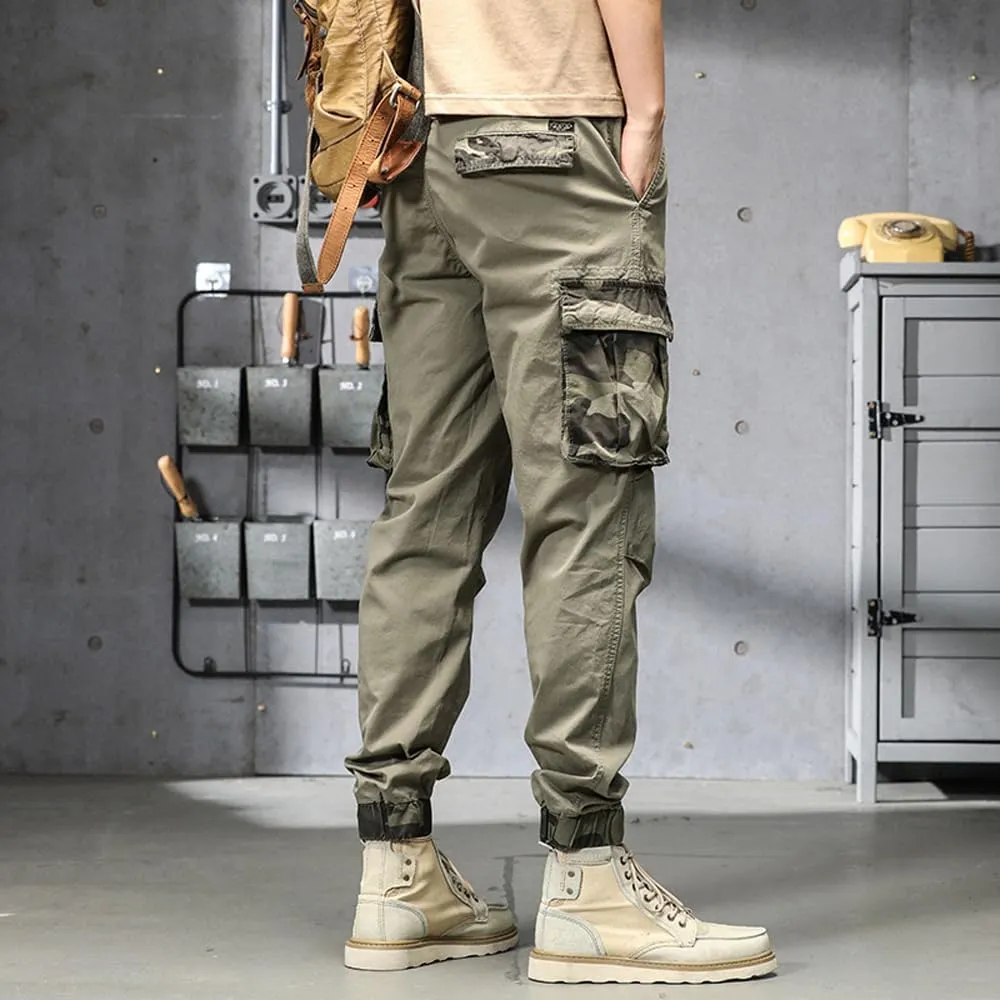 Men's Camouflage Pockets Military Cargo Pants Regular Fit Drawstring Cotton Tactical Pants