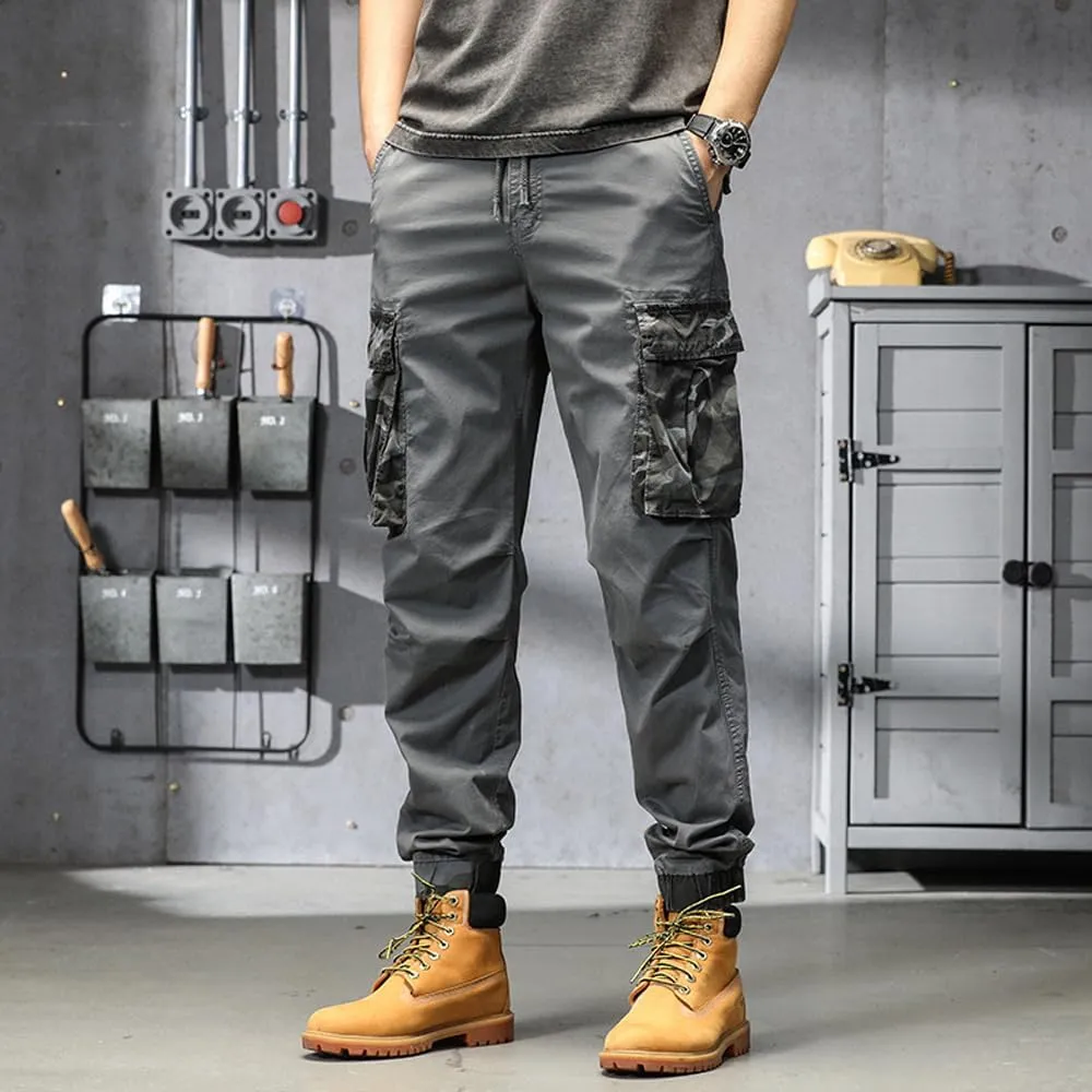 Men's Camouflage Pockets Military Cargo Pants Regular Fit Drawstring Cotton Tactical Pants
