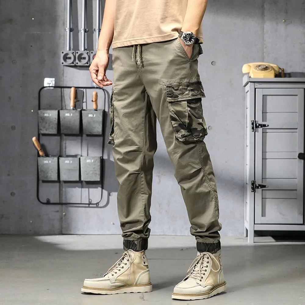 Men's Camouflage Pockets Military Cargo Pants Regular Fit Drawstring Cotton Tactical Pants