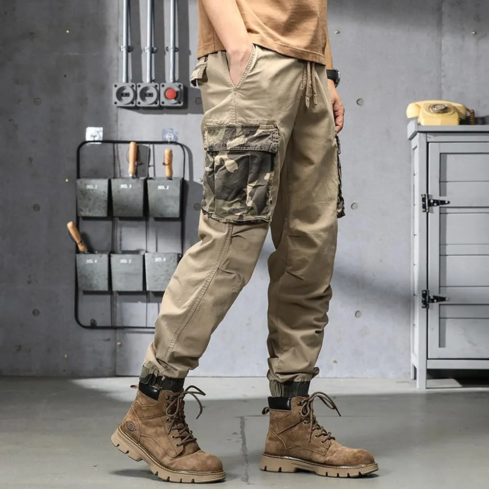 Men's Camouflage Pockets Military Cargo Pants Regular Fit Drawstring Cotton Tactical Pants