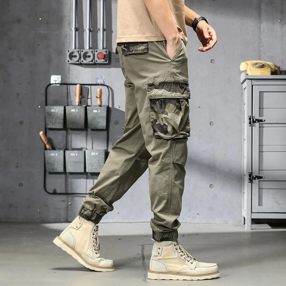 Men's Camouflage Pockets Military Cargo Pants Regular Fit Drawstring Cotton Tactical Pants