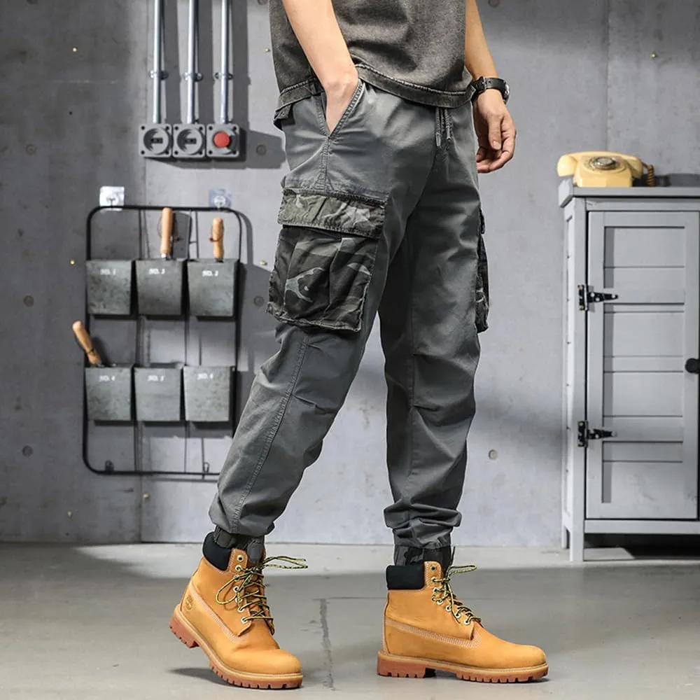 Men's Camouflage Pockets Military Cargo Pants Regular Fit Drawstring Cotton Tactical Pants