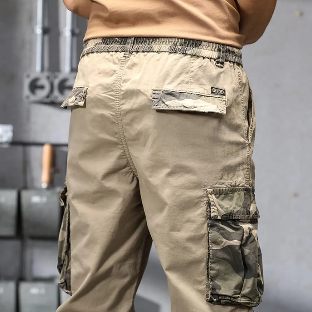 Men's Camouflage Pockets Military Cargo Pants Regular Fit Drawstring Cotton Tactical Pants