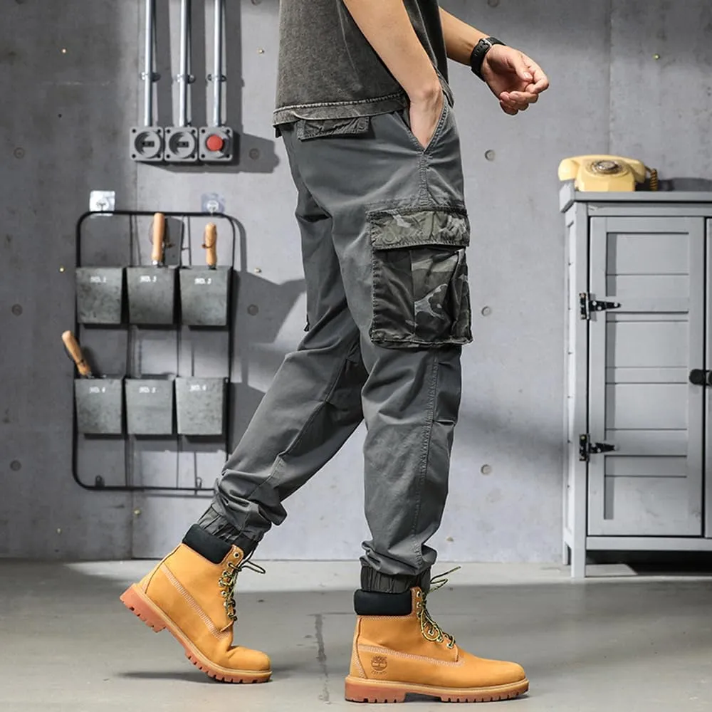 Men's Camouflage Pockets Military Cargo Pants Regular Fit Drawstring Cotton Tactical Pants