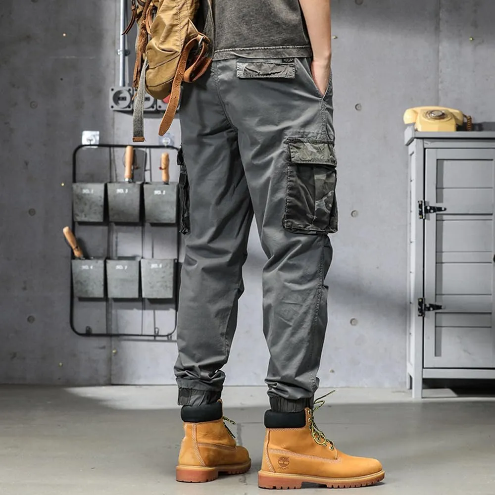 Men's Camouflage Pockets Military Cargo Pants Regular Fit Drawstring Cotton Tactical Pants