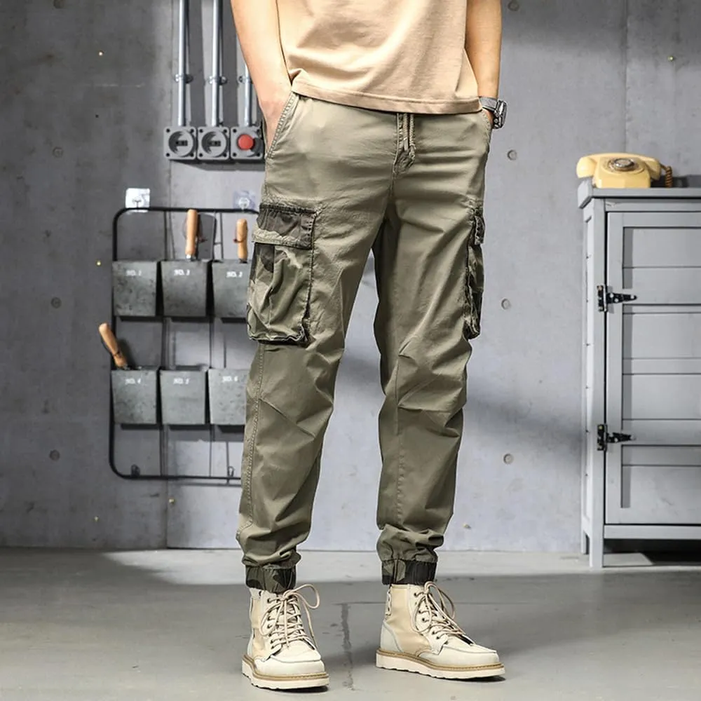 Men's Camouflage Pockets Military Cargo Pants Regular Fit Drawstring Cotton Tactical Pants