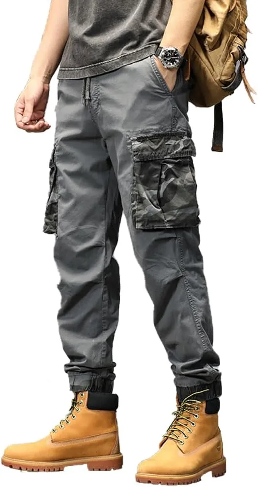 Men's Camouflage Pockets Military Cargo Pants Regular Fit Drawstring Cotton Tactical Pants