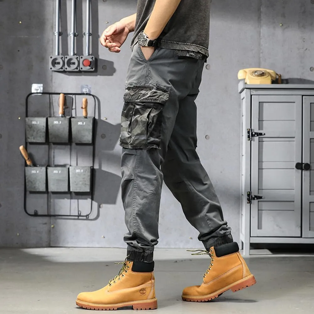 Men's Camouflage Pockets Military Cargo Pants Regular Fit Drawstring Cotton Tactical Pants
