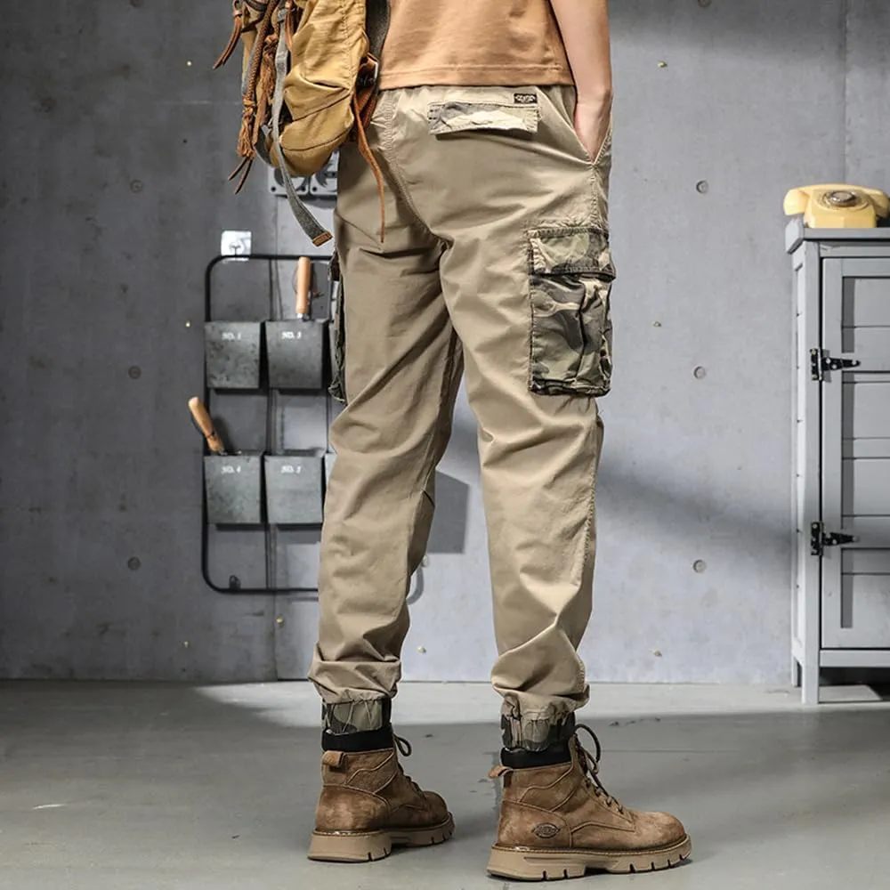 Men's Camouflage Pockets Military Cargo Pants Regular Fit Drawstring Cotton Tactical Pants