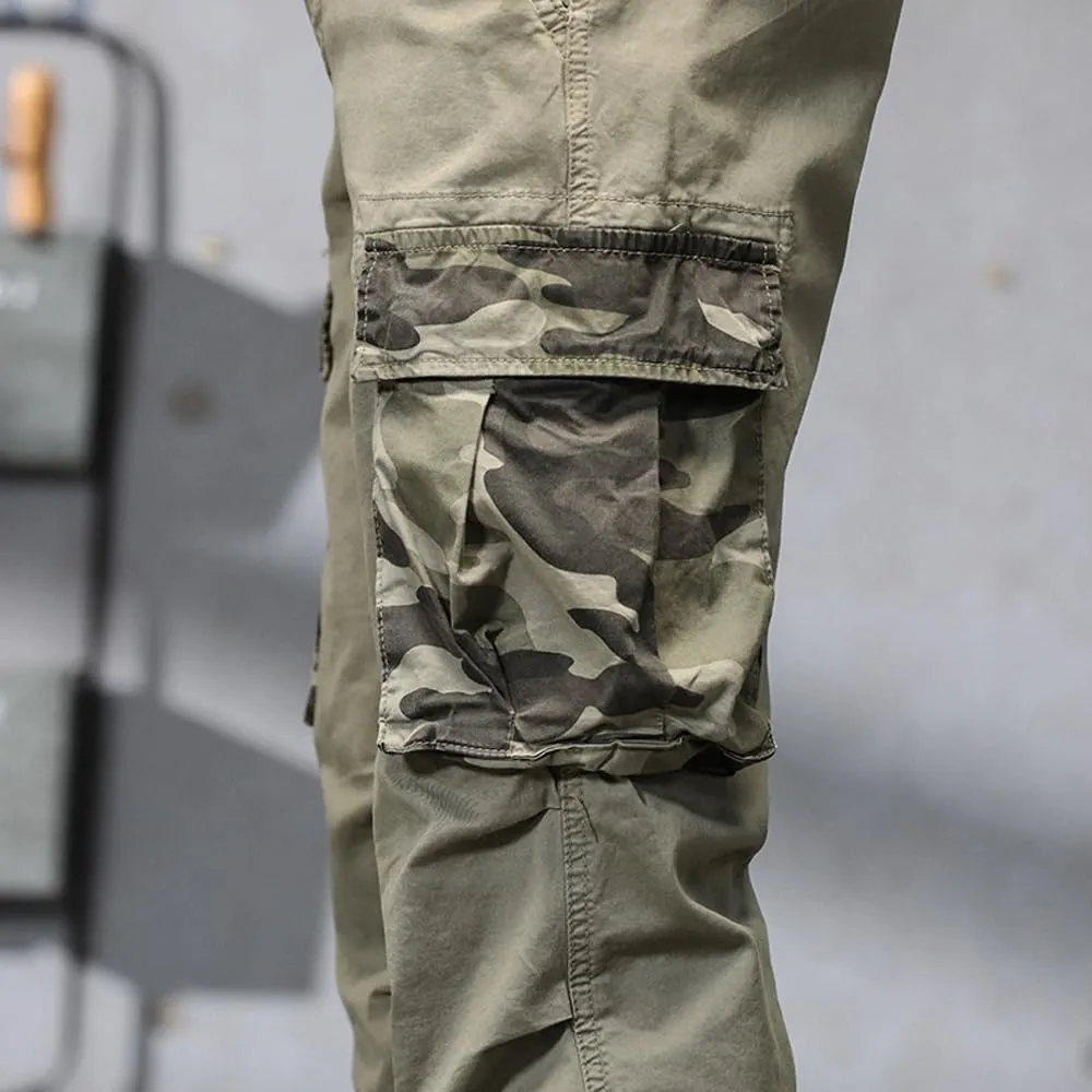 Men's Camouflage Pockets Military Cargo Pants Regular Fit Drawstring Cotton Tactical Pants