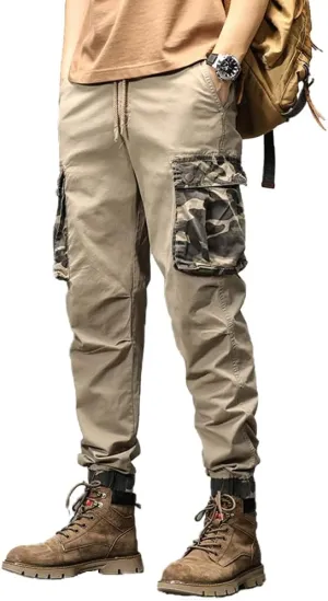 Men's Camouflage Pockets Military Cargo Pants Regular Fit Drawstring Cotton Tactical Pants
