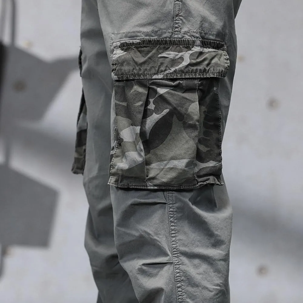 Men's Camouflage Pockets Military Cargo Pants Regular Fit Drawstring Cotton Tactical Pants
