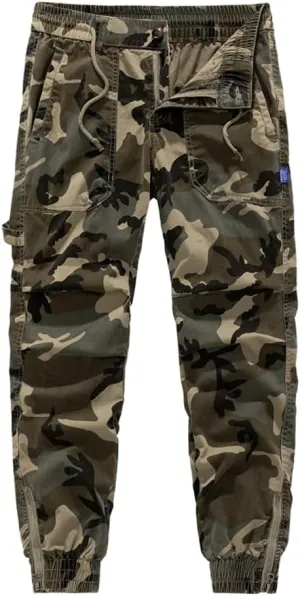 Men's Camouflage Tactical Cargo Pants Multi Pockets Relaxed Fit Cotton Work Pants