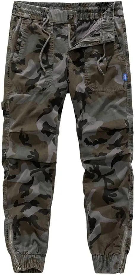 Men's Camouflage Tactical Cargo Pants Multi Pockets Relaxed Fit Cotton Work Pants