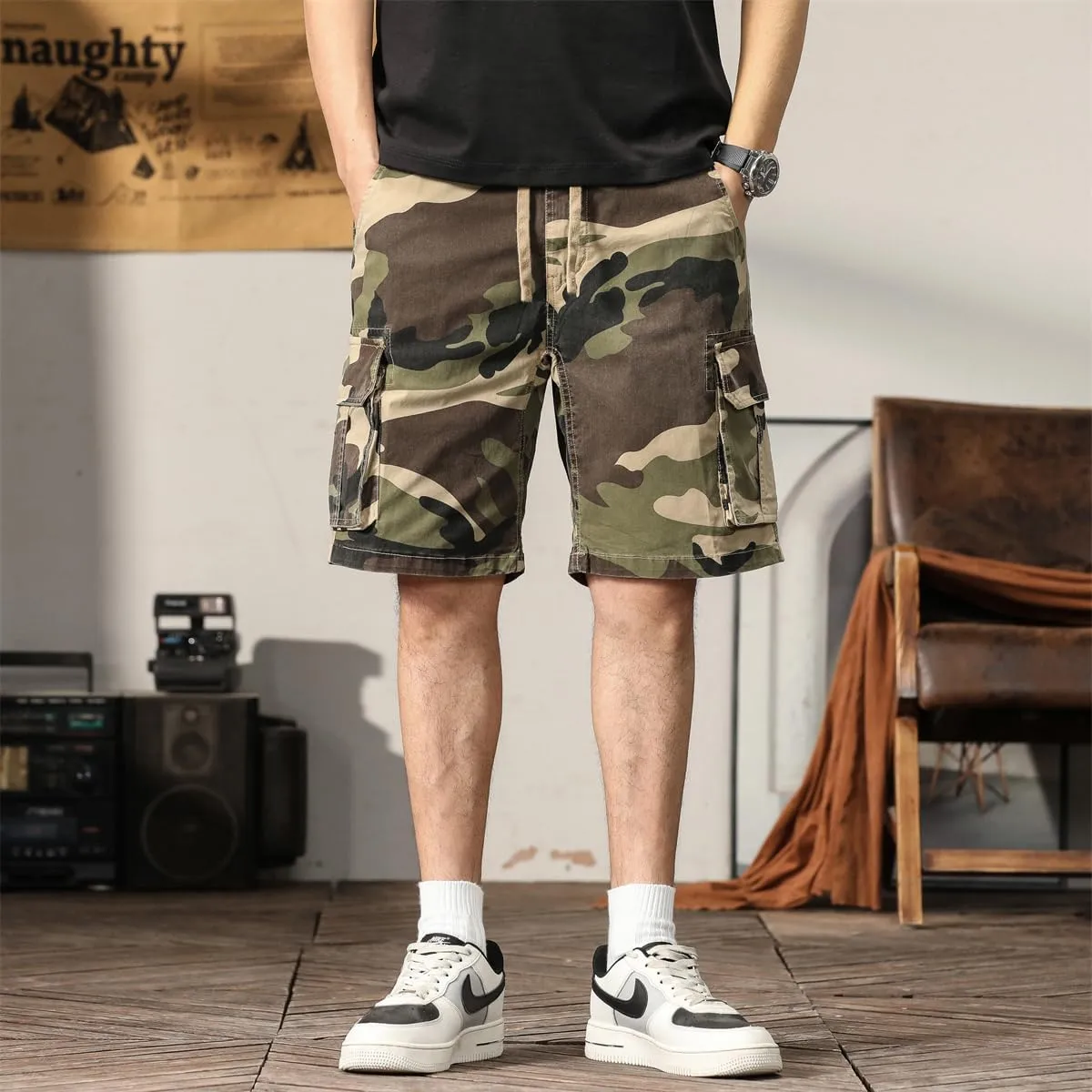 Men's Camouflage Tactical Cargo Shorts - Summer Slim-Fit Military Shorts with Multi-Pockets