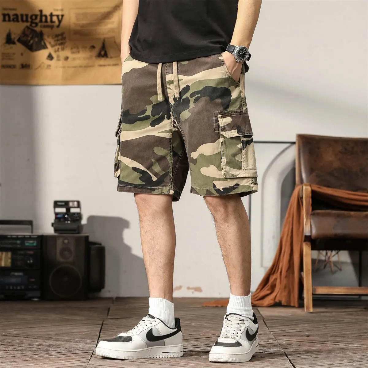 Men's Camouflage Tactical Cargo Shorts - Summer Slim-Fit Military Shorts with Multi-Pockets