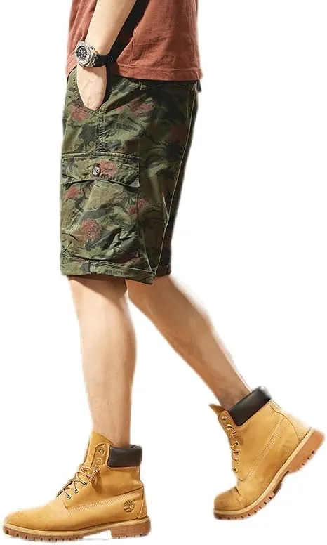 Men's Tactical Camouflage Cargo Shorts 100% Cotton Regular Fit Military Shorts with 6 Reinforced Pockets