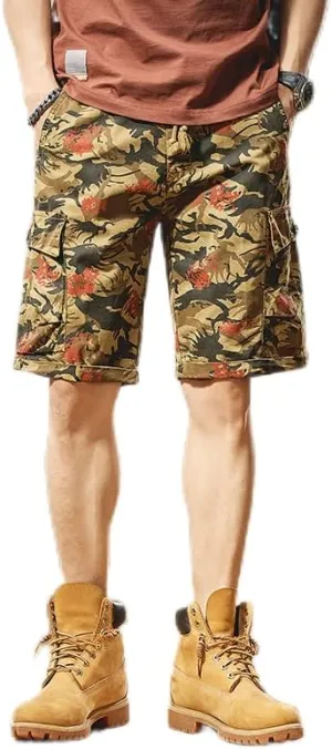 Men's Tactical Camouflage Cargo Shorts 100% Cotton Regular Fit Military Shorts with 6 Reinforced Pockets