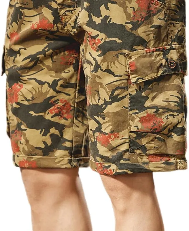 Men's Tactical Camouflage Cargo Shorts 100% Cotton Regular Fit Military Shorts with 6 Reinforced Pockets