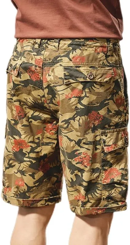 Men's Tactical Camouflage Cargo Shorts 100% Cotton Regular Fit Military Shorts with 6 Reinforced Pockets