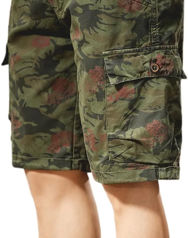 Men's Tactical Camouflage Cargo Shorts 100% Cotton Regular Fit Military Shorts with 6 Reinforced Pockets