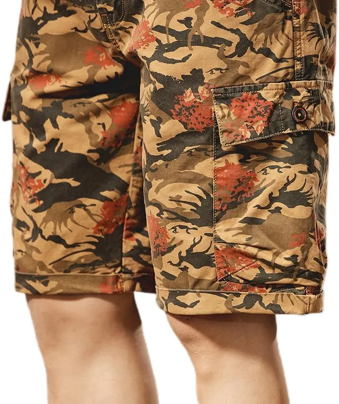 Men's Tactical Camouflage Cargo Shorts 100% Cotton Regular Fit Military Shorts with 6 Reinforced Pockets