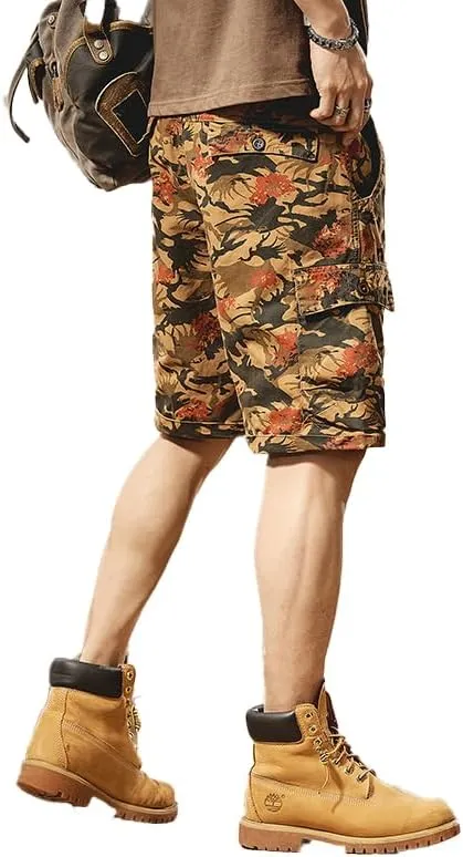 Men's Tactical Camouflage Cargo Shorts 100% Cotton Regular Fit Military Shorts with 6 Reinforced Pockets