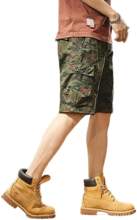 Men's Tactical Camouflage Cargo Shorts 100% Cotton Regular Fit Military Shorts with 6 Reinforced Pockets