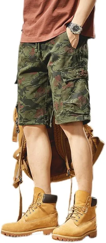 Men's Tactical Camouflage Cargo Shorts 100% Cotton Regular Fit Military Shorts with 6 Reinforced Pockets