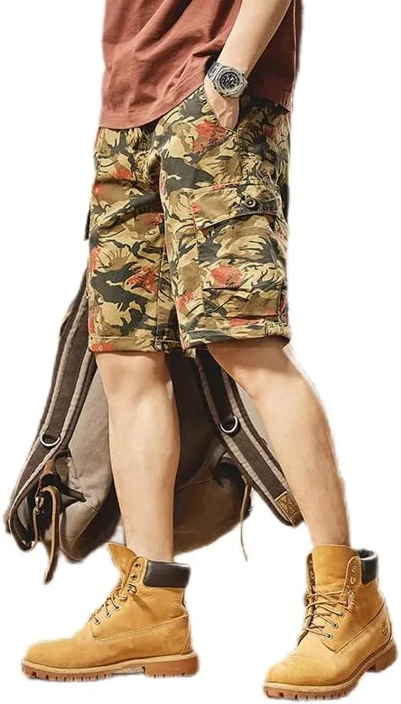 Men's Tactical Camouflage Cargo Shorts 100% Cotton Regular Fit Military Shorts with 6 Reinforced Pockets